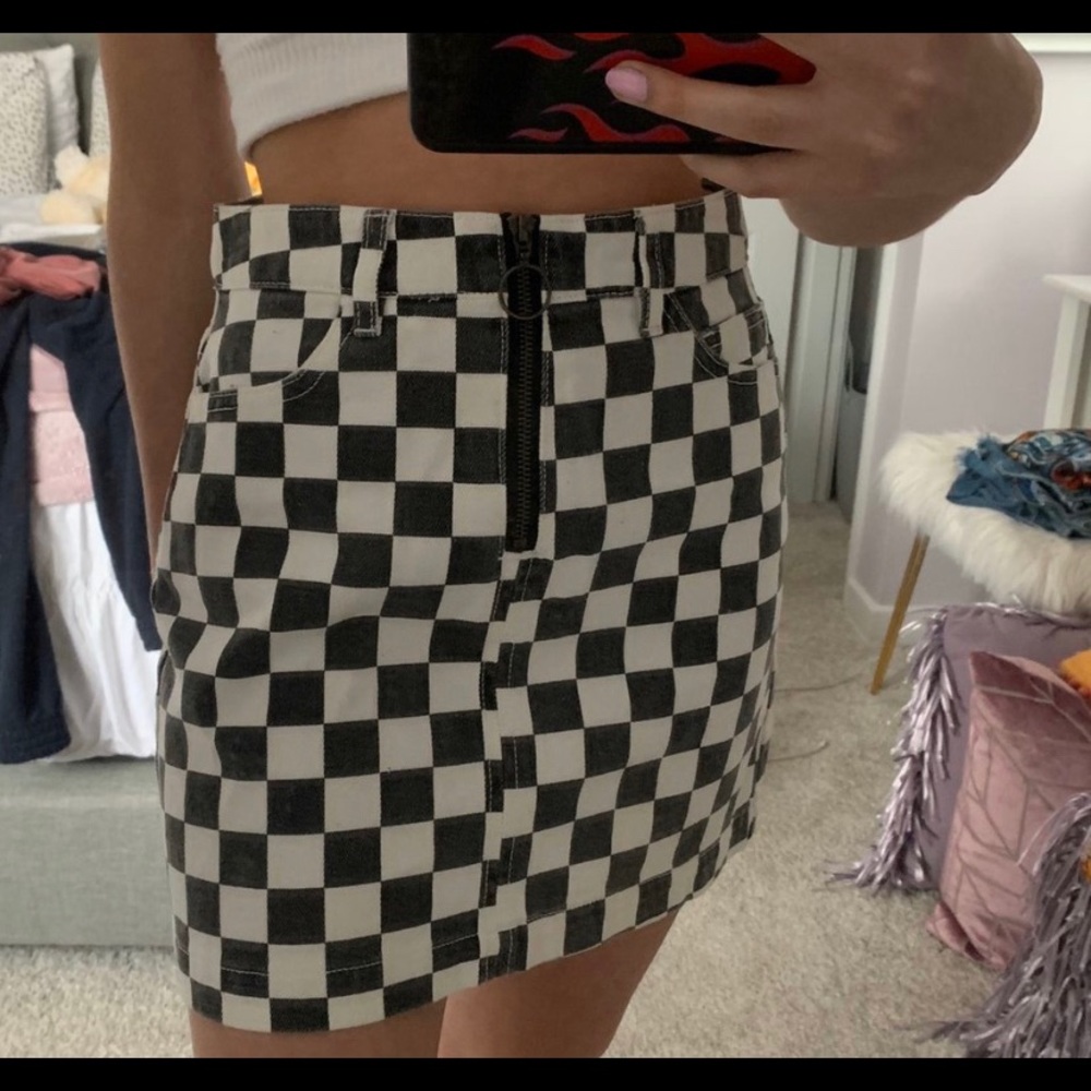 BDG Checkerboard Denim Mini Skirt